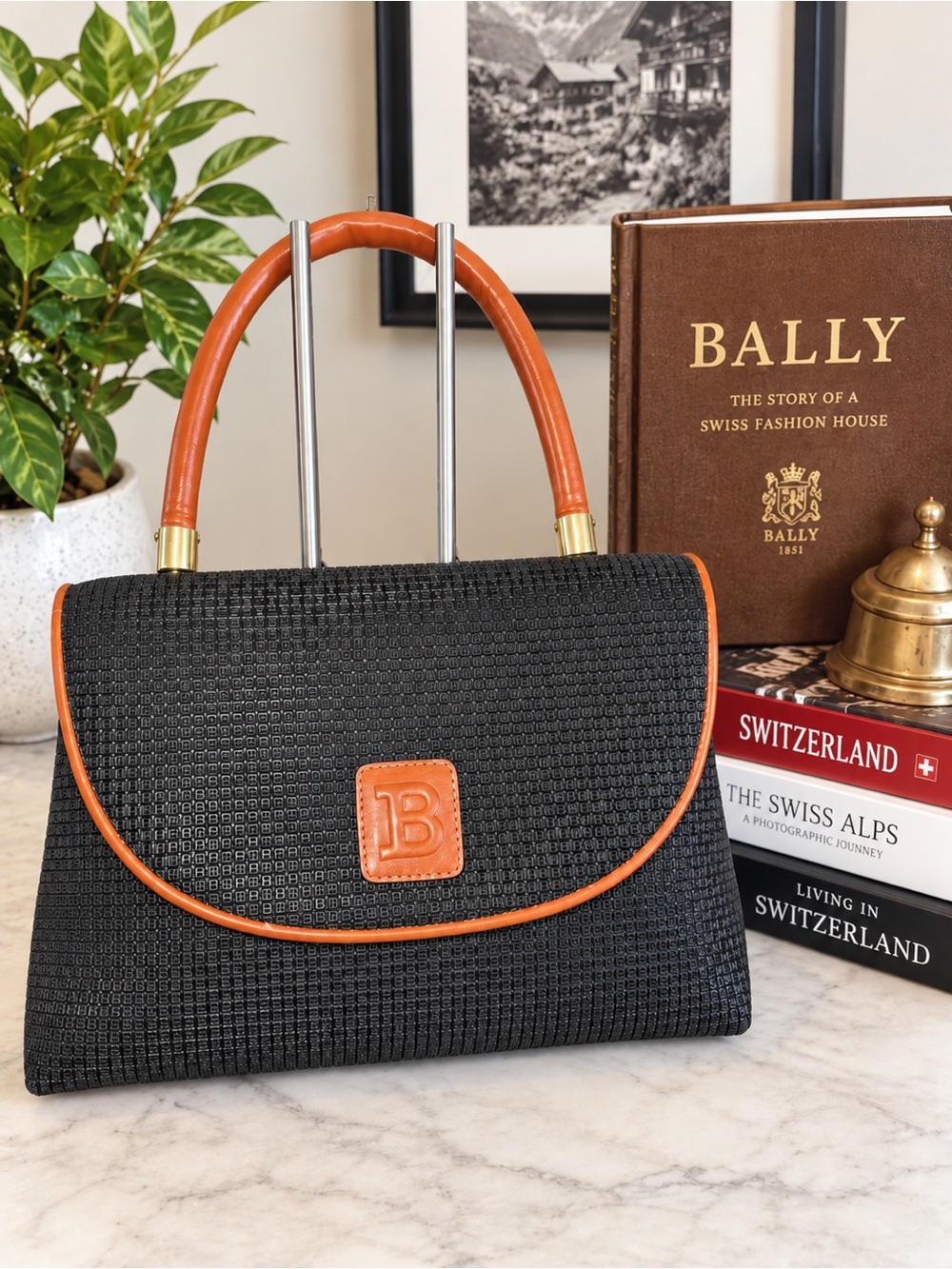 Bally Micro B Monogram Top Handle Bag Cognac Leather | Vintage | Collector
